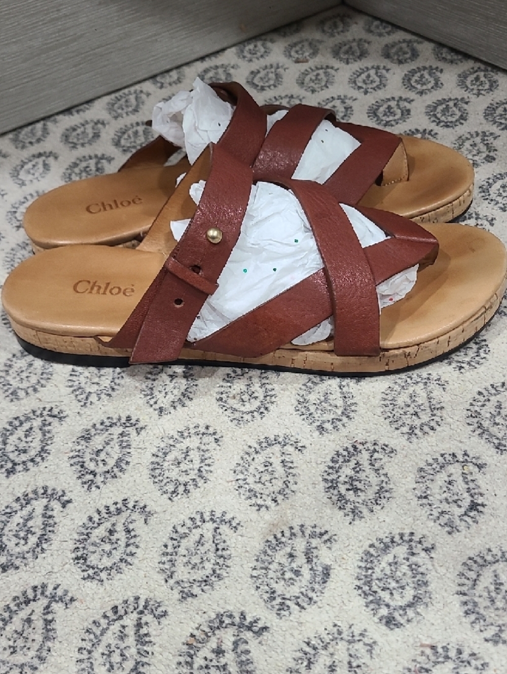 Chloe Brown Leather Crisscross Slide Sandals Size 6.5 US - Picture 5 of 8